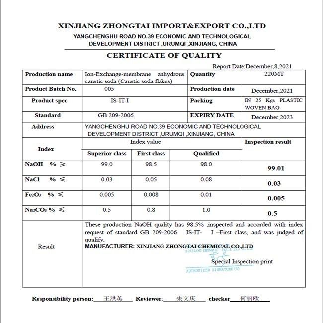 Punto de ebullición de la soda cáustica del NaOH GB209-2018 1390C soluble en agua para la fabricación de papel